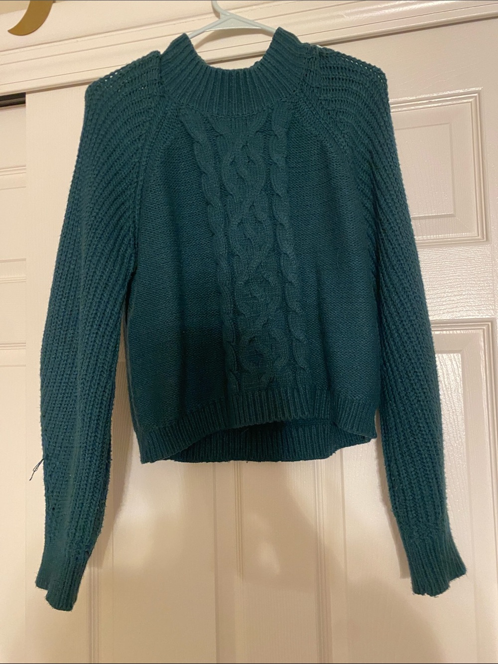 Francesca's Collections Teal Cable Mock Neck Sweater